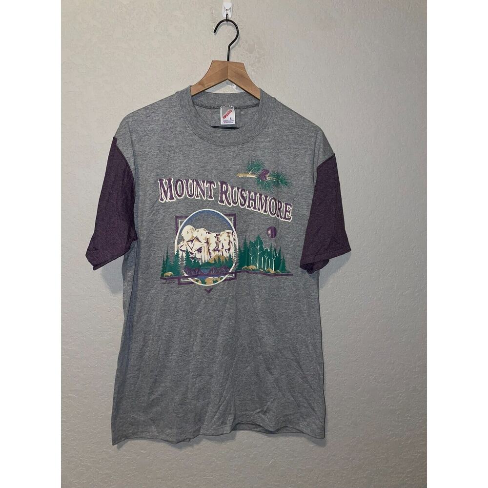 Vintage Mount Rushmore Shirt Jerzees Gray Purple Tee Graphic VTG 90s Large